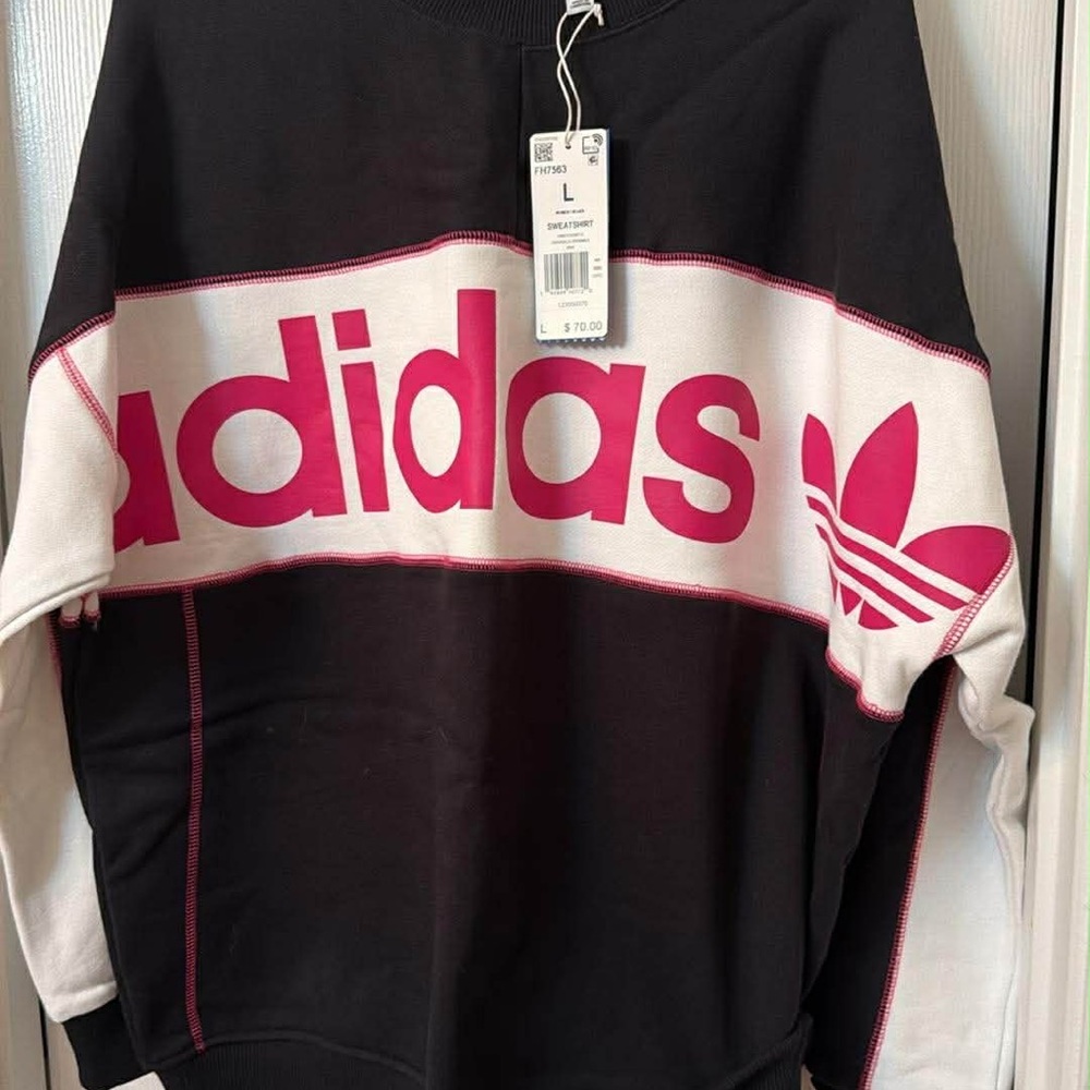 adidas Black & Fuchsia Colorblock Crew Sweatshirt